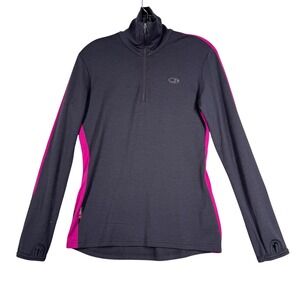 Icebreaker 1/4‎ Zip Pullover Gray Merino Wool Bodyfit 260 Thumb Holes Top Medium